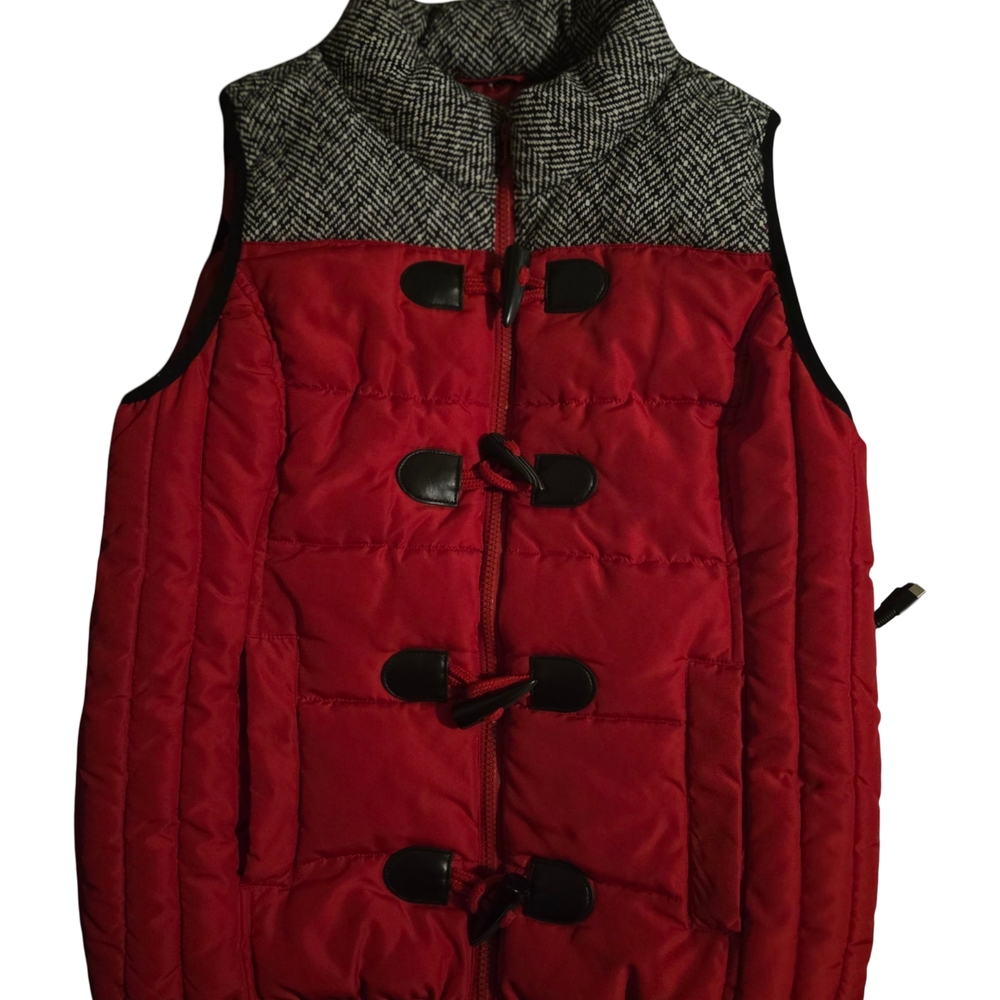 Ruff Hewn Red Puffer Vest with Gray Details
